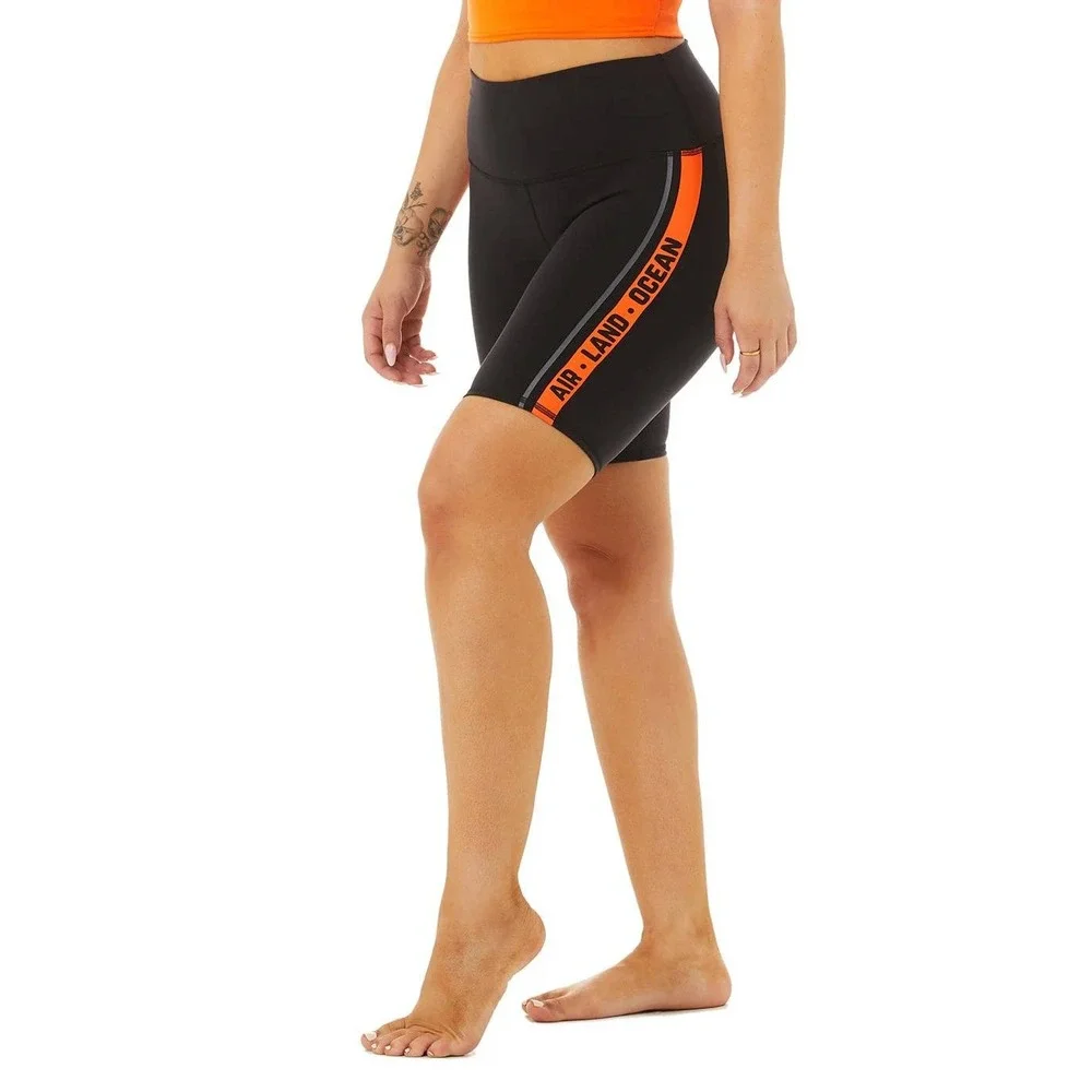 Alo Yoga Women's Black Orange Tangerine High Waist Biker Shorts Size